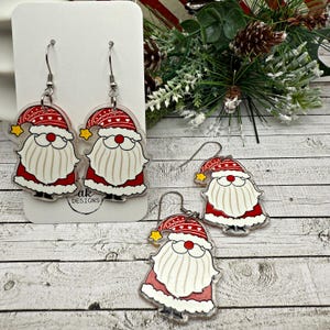 Bearded Santa Gnome Christmas Santa Acrylic Dangle Earrings, Hypoallergenic Holiday Gift