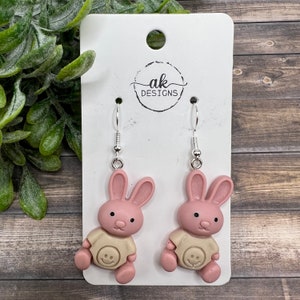 Spring Bunny Rabbit Animal Earrings Pink Hypoallergenic Dangle Easter - Clearance