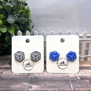DnD Polyhedral Dice D20 Stud Earrings Hypoallergenic Plastic Resin Gamer Gift