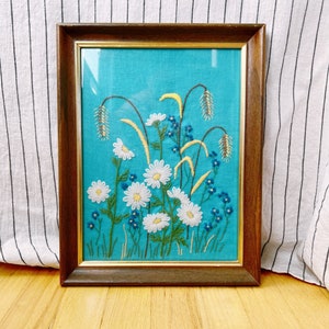 Vintage wood framed original hand-made knitted floral wall art, framed crochet artwork, framed art wall art wall decor, 15&quot;x19&quot;