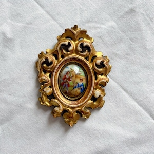 Victorian Antique Italian Florentine Giltwood Framed Limoges Porcelain Miniature, Miniature Art, Wall Art, Wall Hanging framed wall decor