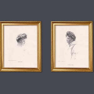 Original 1907 vintage art prints set of 2 vintage gilded age fashion woman girl portrait art drawing sketch wall art Harrison Fisher 8x11