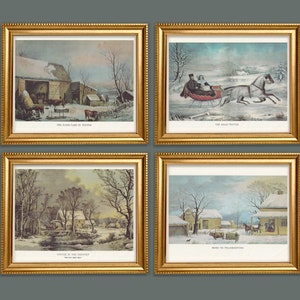 Set of 4 REPRODUCTION 15x12, 14x11 Winter Country Life Vintage Prints by Currier and Ives American Life Art Prints
