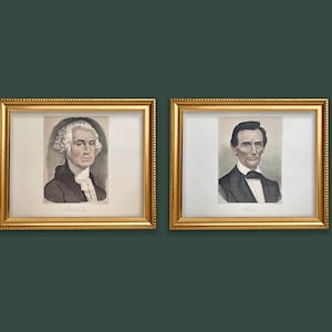 Set of 2 Original Vintage Prints US President George Washington Abraham Lincoln by Currier and Ives Gallery Wall Decoration 15&quot;x12&quot;