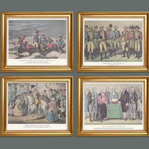Set of 4  REPRODUCTION 15x12 14x11 Vintage Prints George Washington, American Independence, New York, Crossing Delaware by Currier and Ives
