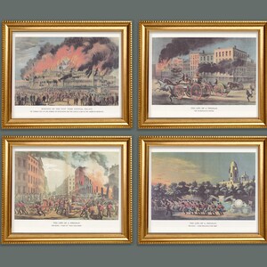 Set of 4  REPRODUCTION 15x12 14x11 Vintage Prints Life of Fireman Fire Fighter New YORK Fire history by Currier and Ives American Life