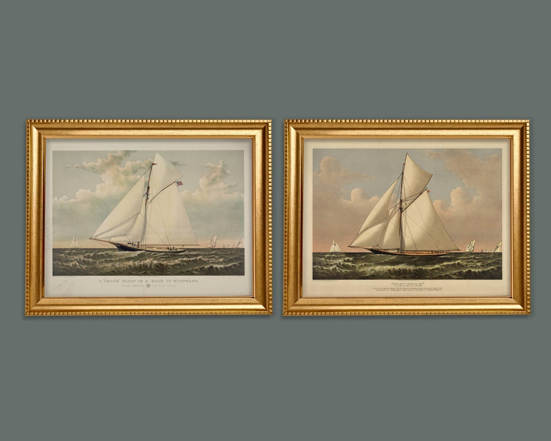 Vintage Art Prints REPRODUCTION Set of 2 Yacht Sail Boat Etsy