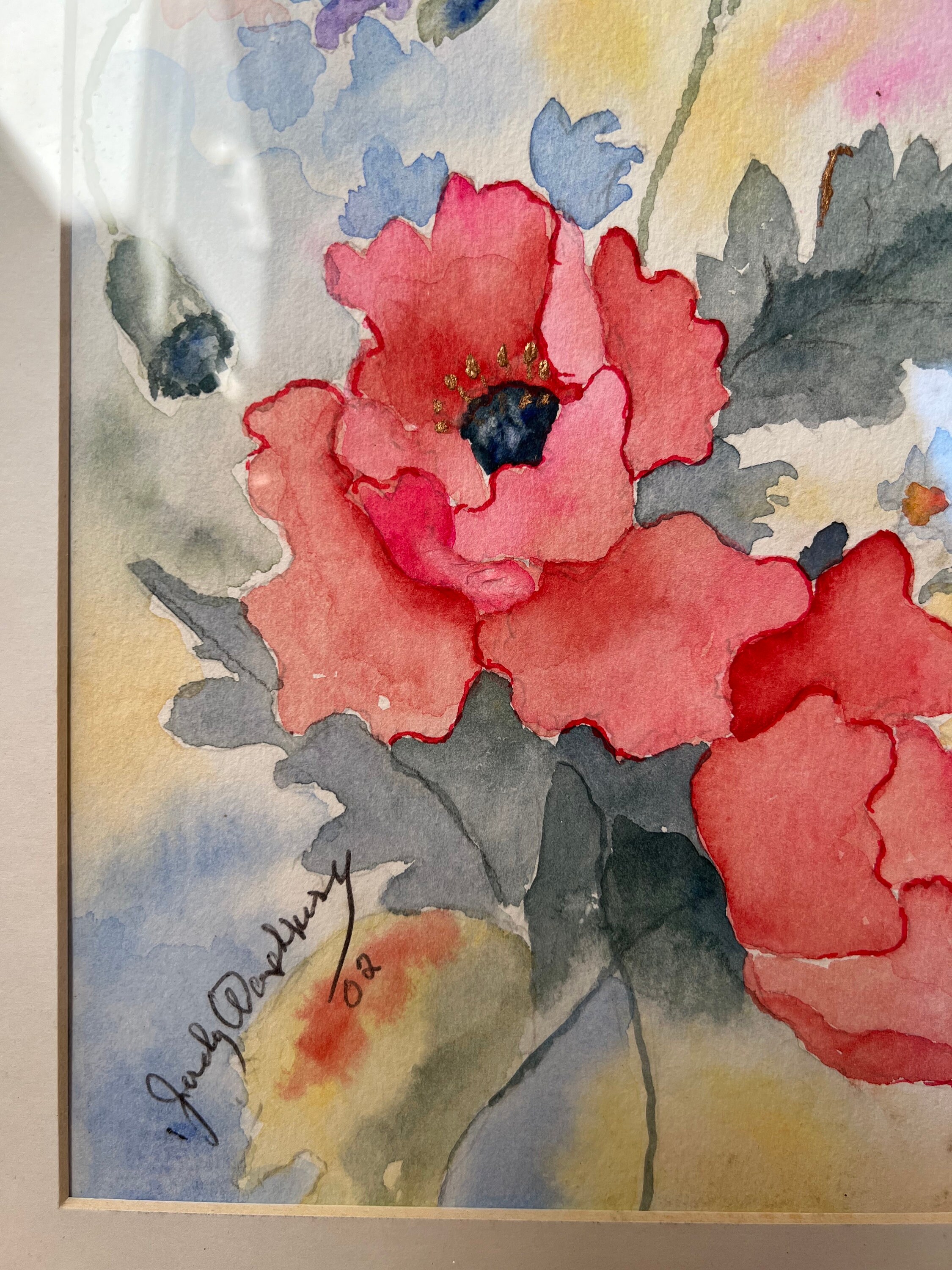 Big Vintage White Framed Matted Watercolor Floral Art Signed - Etsy