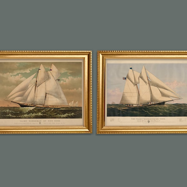 Vintage art prints set of 2 yacht sail boat clipper Currier and Ives 1880s, printable digital download digital prints 8"x10" 11"x14" 12"x15"