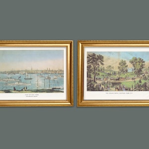New York History Vintage Prints Set of 2 ORIGINAL American History Central Park by Currier and Ives American Life Art Prints 12&quot;x8.5&quot;