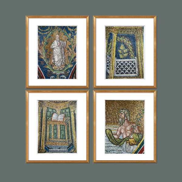 Mosaic Byzantine Art Set of 4 circa 6th Century Italy Original Vintage Art Print from 1950 Catholic Bible 11x15