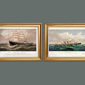 Vintage art prints REPRODUCTION set of 2 steamship sail boat clipper Currier and Ives 1880s, vintage print, 8&quot;x10&quot; 11&quot;x14&quot; 12&quot;x15&quot;
