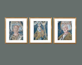 Mosaic Byzantine Art Set of 3 circa 6th Century Ravenna Italy Original Vintage Art Print from 1950s Catholic Bible 11x15