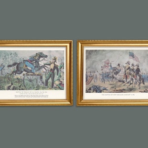 History Vintage Prints Set of 2 REPRODUCTION 15x12 14x11 History Resaca De La Palma New Orleans by Currier and Ives American Life Art Prints