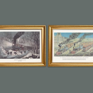 Railroad History Vintage Prints Set of 2 REPRODUCTION American Train History Railway by Currier and Ives American Life Art Prints