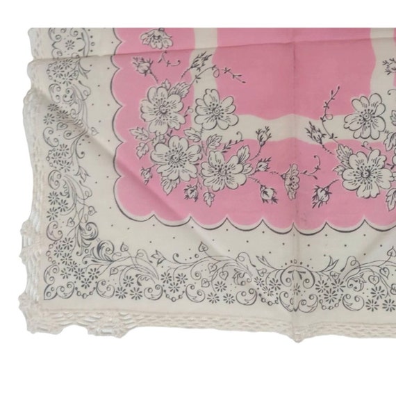 Vintage Handkerchief PINK Floral Attached Lace Tr… - image 2