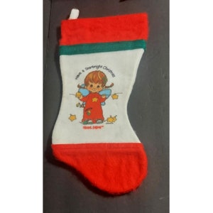 VTG ANGEL BABES Felt Stocking Christmas Child Red Pigtails Merrie Starbright