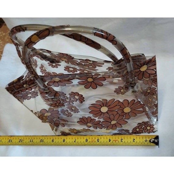 Vintage Clear plastic Brown Daisies Flowers Bag H… - image 8