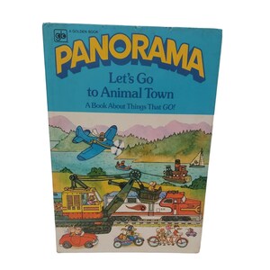 Vintage 1980s Panorama Golden Book Let&#39;s Go to Animal Town Things that Go Foldout Hildebrandt