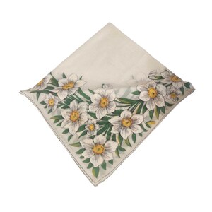 Flowers Spring Irises ? Daisies ? Handkerchief Vintage Green Yellow Painted