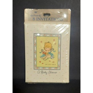 VINTAGE Joan Walsh Anglund Baby Shower Invitations Hallmark 8 invites NOS NIP