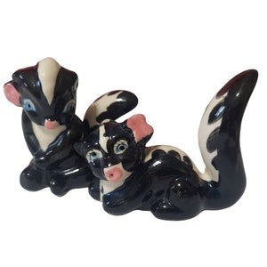 Set of 2 Skunk Salt and Pepper Shakers Japan Eye holes black white pink pair