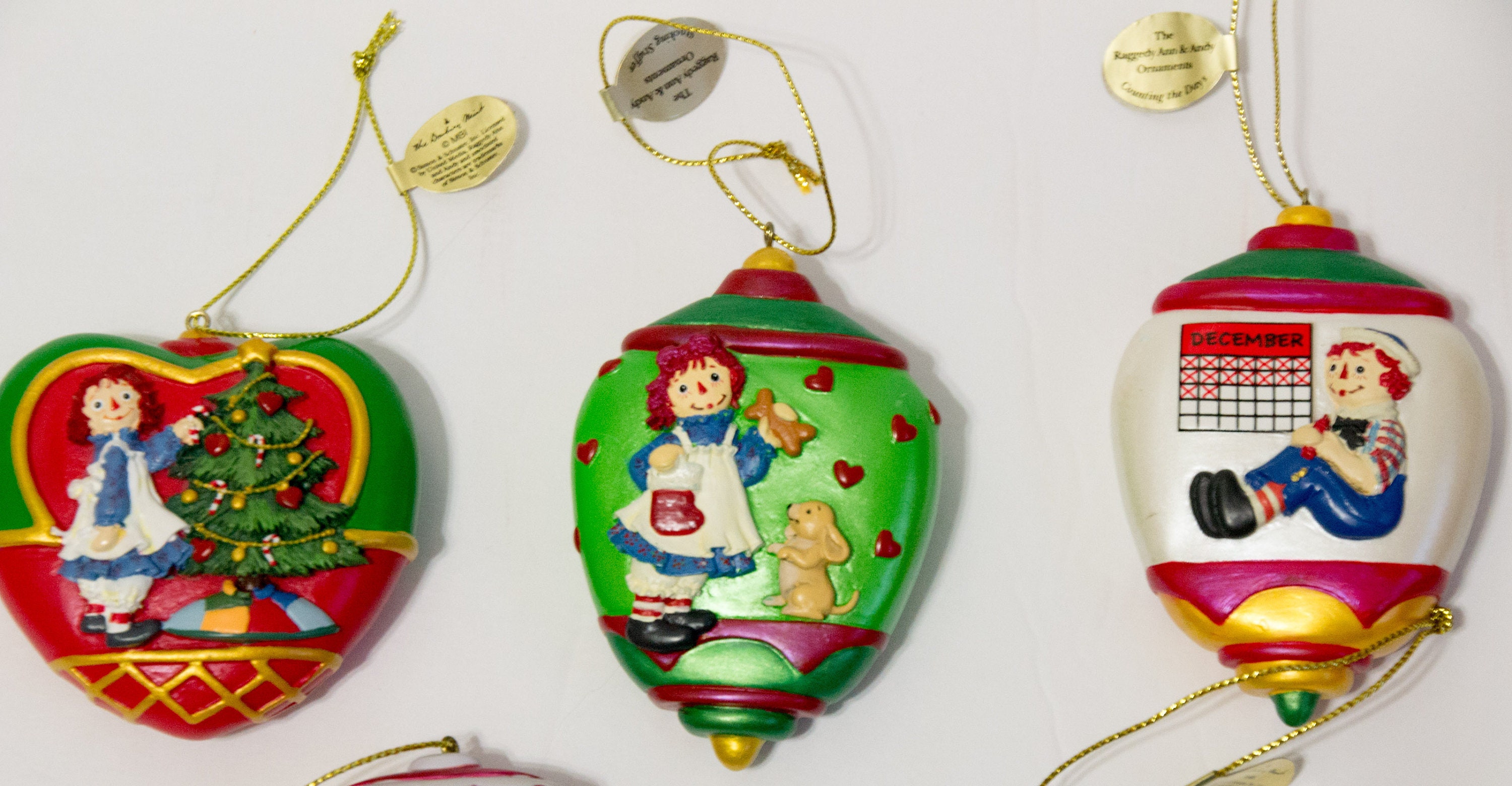 5 RAGGEDY ANN ANDY Christmas Ornaments Danbury Mint Holiday Tree Doll