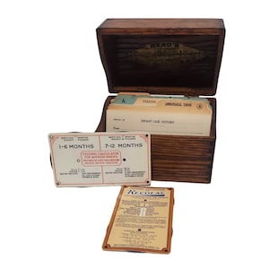 Antique 1921 Mead&#39;s File Index Corrective Diets Infants Nursing Weight Charts Wooden Box