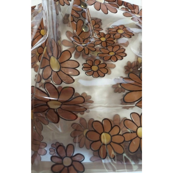 Vintage Clear plastic Brown Daisies Flowers Bag H… - image 4