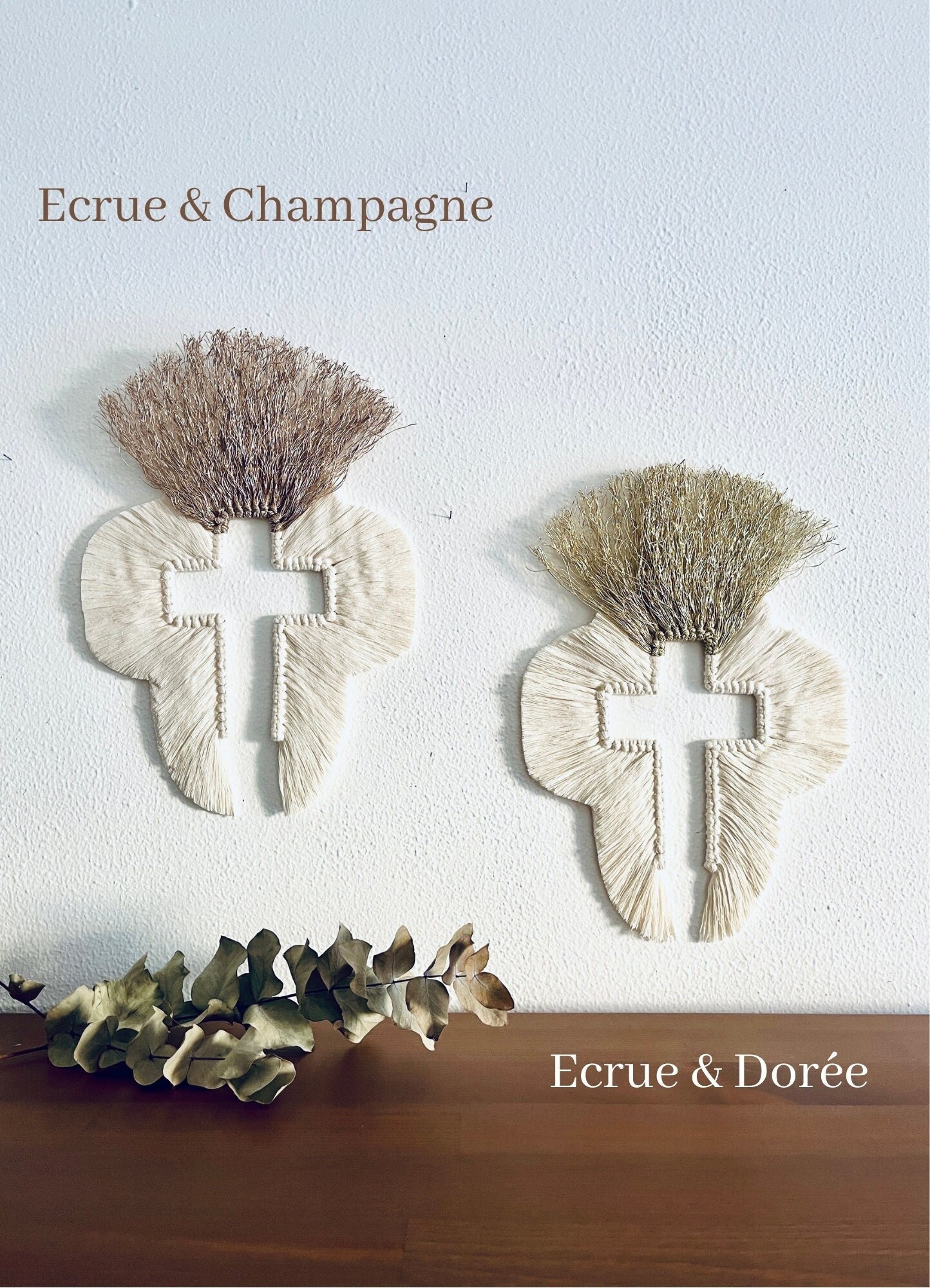 Grande Suspension Murale Décorative en Corde Forme de Croix Style Ex Voto