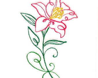 Calligrafia floreale, Lily -M29675, asciugamano da tè ricamato, asciugamano da cucina, asciugamano piatto, asciugamano ricamato, asciugamano, regalo hostess