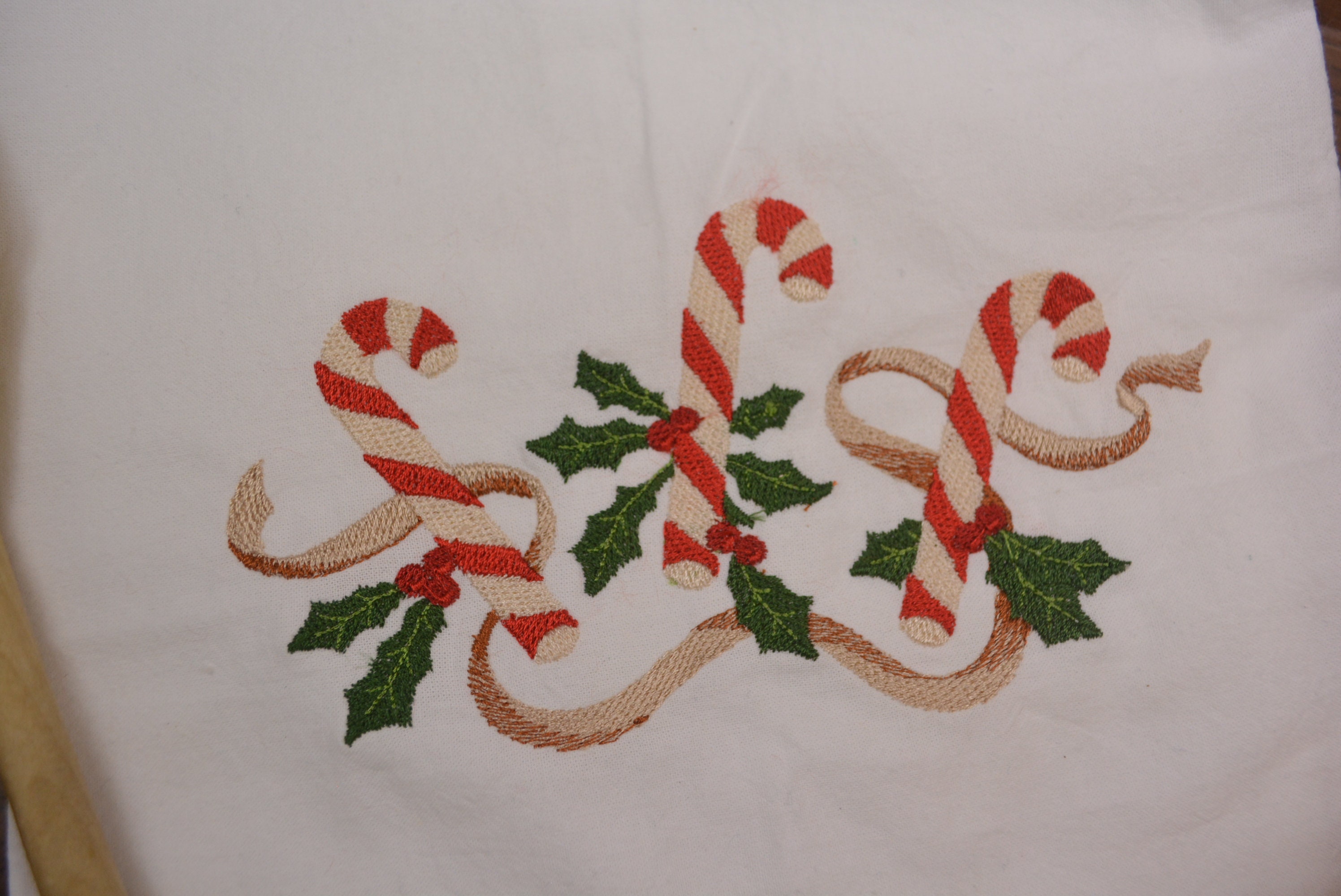 Candy Canes & Ribbonss1452 , Kitchen Towel, Dish Towel, Embroidered