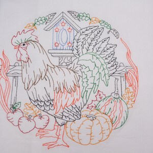Rooster & Pumpkins, Embroidered tea towel, Kitchen towel, Dish towel,  Embroidered towel, hand towel, Mother’s Day gift, hostess gift