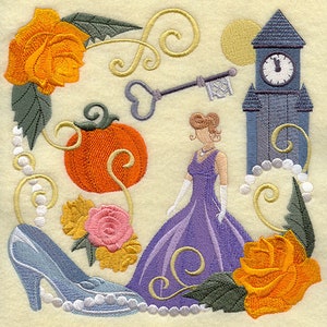 Cinderella Collage Quilt Block, F2467,  Machine Embroidered Quilt Block