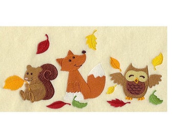 Autumn Creatures Trio D7877, Embroidered tea towel, Kitchen towel, Dish towel, Embroidered towel, hand towel, hostess gift
