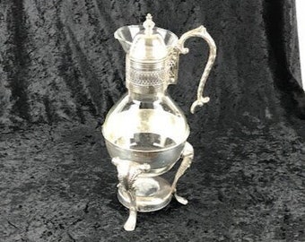 Vintage Coffee Carafe Glass Pot Warmer Stand Silver Plate