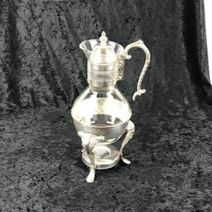 Vintage Kaffekanna Glaskanna Värmarställ Silverfat
