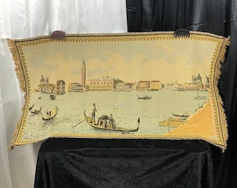 Tapisserie de Venise avec gondole, voies navigables et fond de ville, 46 x 24,5 po