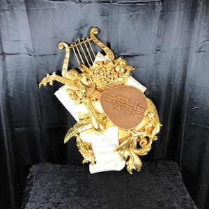 Vintage Golden Baroque Syroco Musical Instrument Wall Hanging Décor, 29" x 20.5"