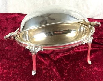 Antique Victorian Roll Top Silver Plate Dome Serving / Chafing Dish