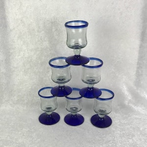 Curvy Cobalt Hand Blown Wine / Water Glasses, Set of 6