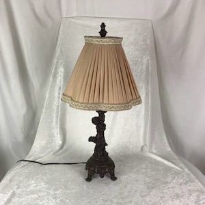Vintage Bronze / Black Cherub Lamp With Cream Shade