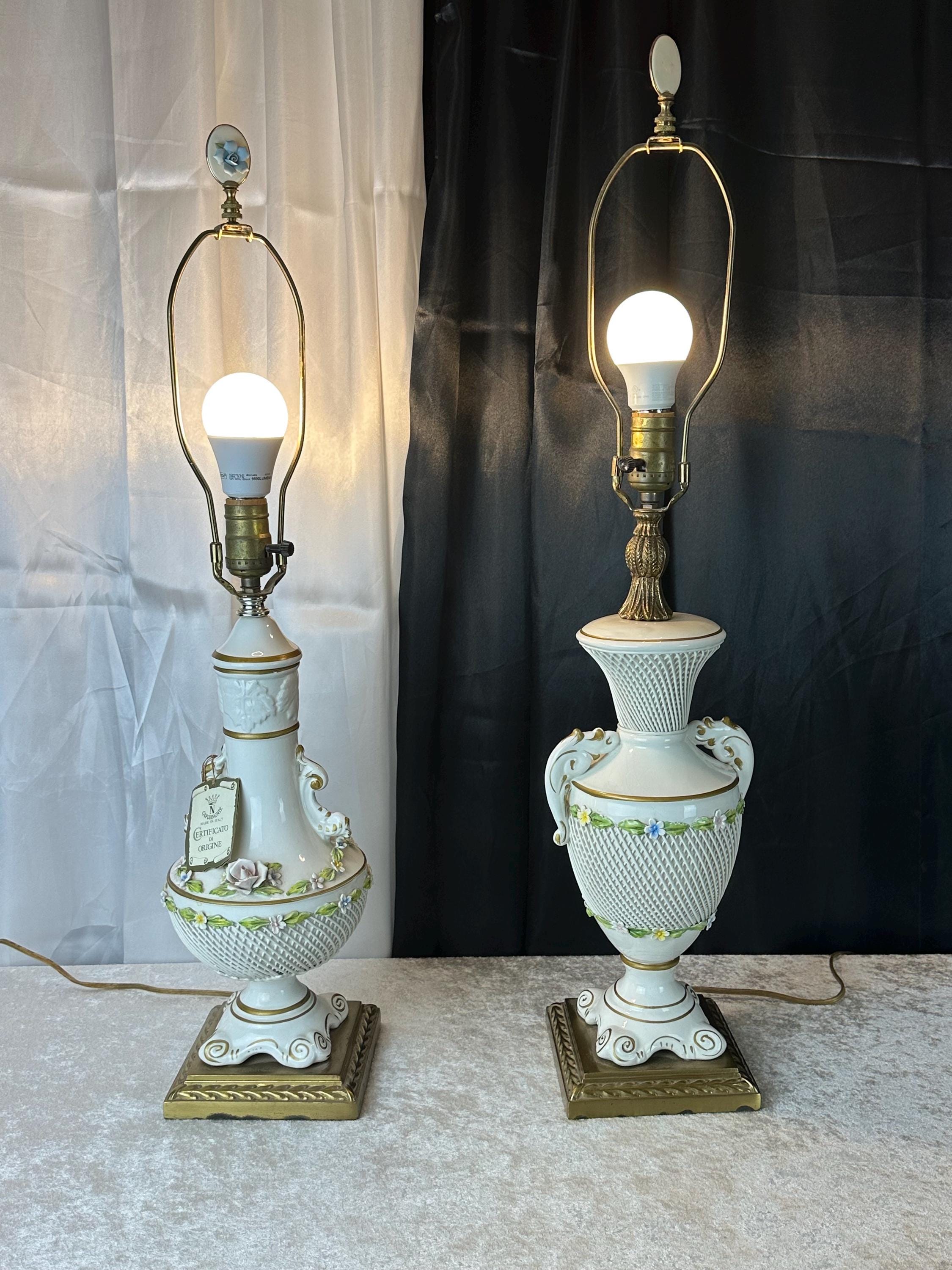 Vintage Pair of Rose With Lattice Capodimonte Lamps - Etsy