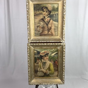 Vintage Victorian Women in Set of Matching Golden Frames, Pair