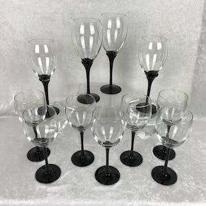 Vintage Onyx Black  Water / Wine Goblet Glasses Stemware