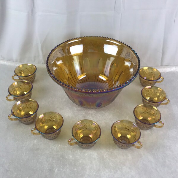 Carnival Glass Punch Bowl Set Etsy