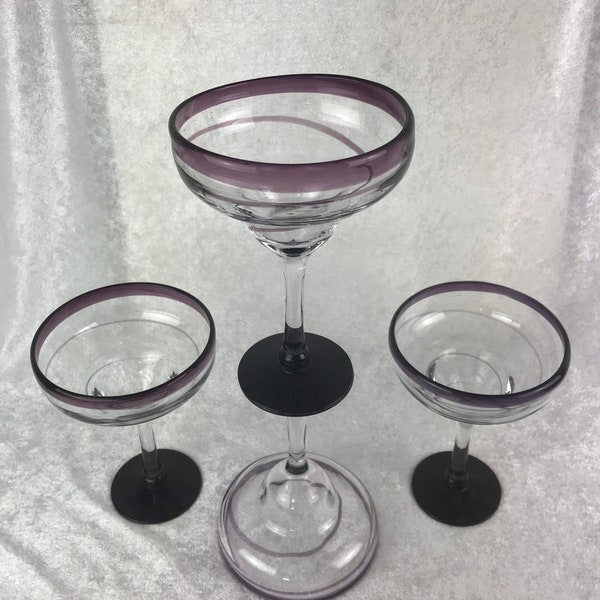 Swirled Purple Margarita Glasses, Set of Four