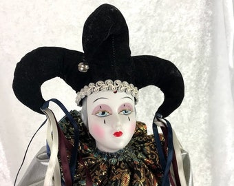 Vintage Dynasty Doll Collection &quot;Maxwell&quot; Porcelain Bisque Jester Harlequin Large 24” Inch Art Doll