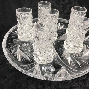 Crystal Footed Tray with Shot Glasses from the American Brilliant Period