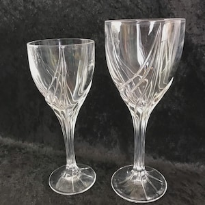 Vintage Lenox Debut Crystal Wine and Water Goblets, Swirled Stemware Set of 8, Elegant Entertaining Blown Glass